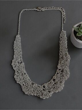 Silver Beaded Crochet Necklace - Women Jewelry